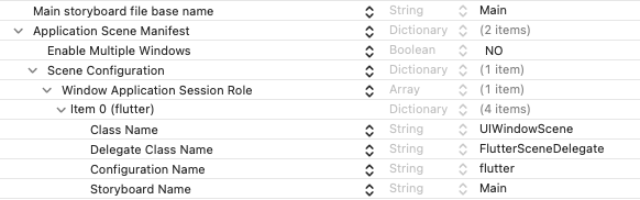 Xcode plist editor for
UIApplicationSceneManifest