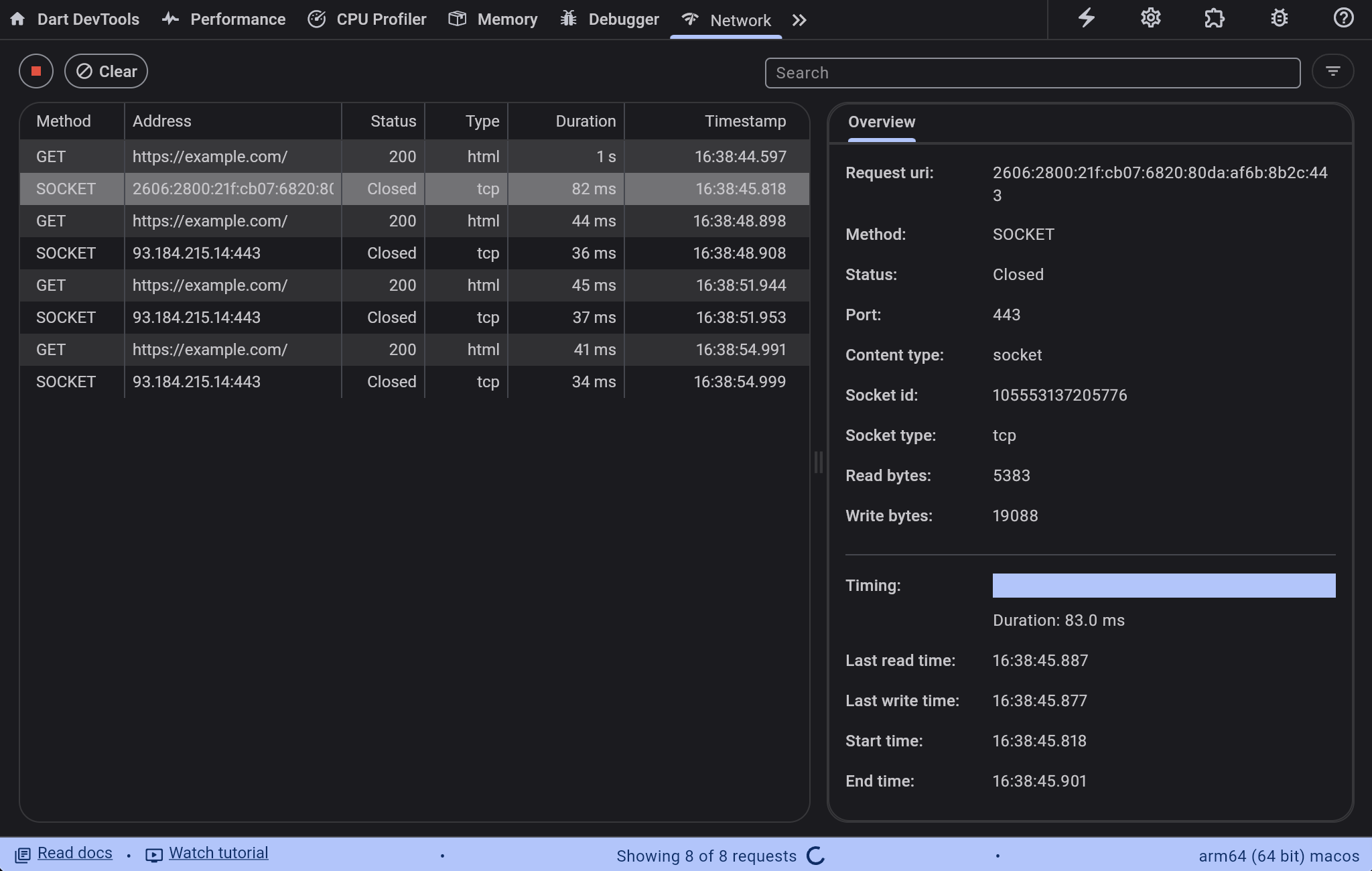 Network profiler correctly displaying socket statistics Network profiler correctly displaying socket statistics