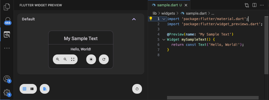 Sample widget in Flutter Widget Previewer