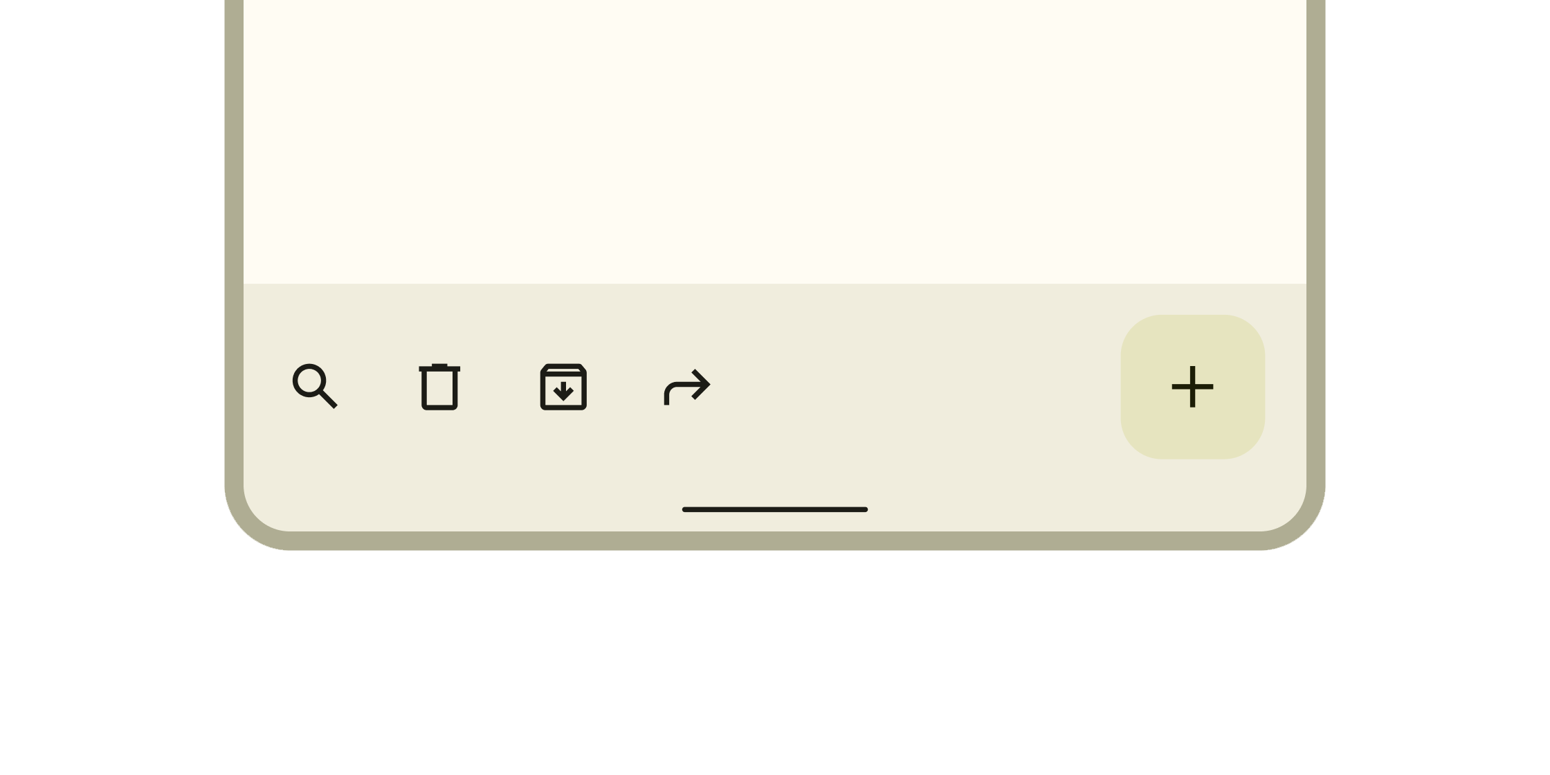 Rendered example of the Bottom app bar Material widget.